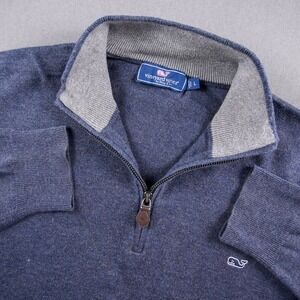 Vineyard Vines 1/4 Zip Pullover Whale Logo Preppy Golf Men's Blue Sweater L